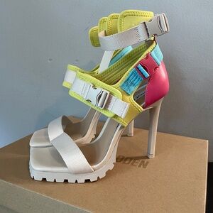 Steve Madden Faux Leather Multicolor Heel Sandals with Buckles - 4.5 inch Heel